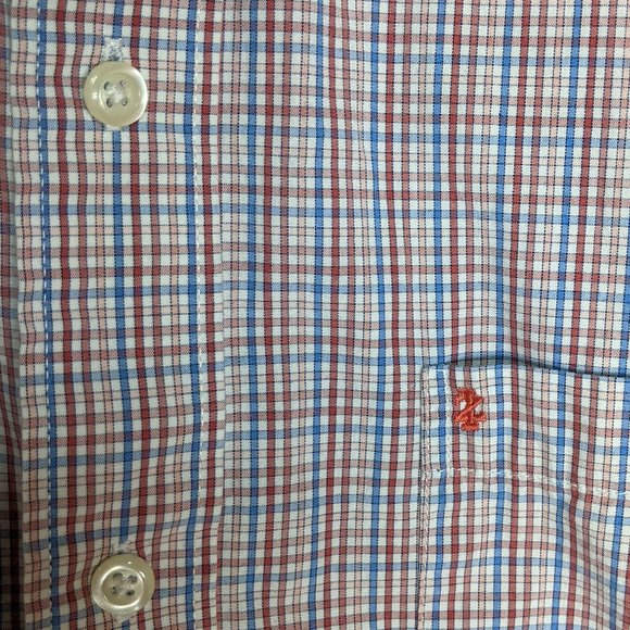 IZOD Red White Blue Plaid Long Sleeve Button Up - Picture 2 of 5